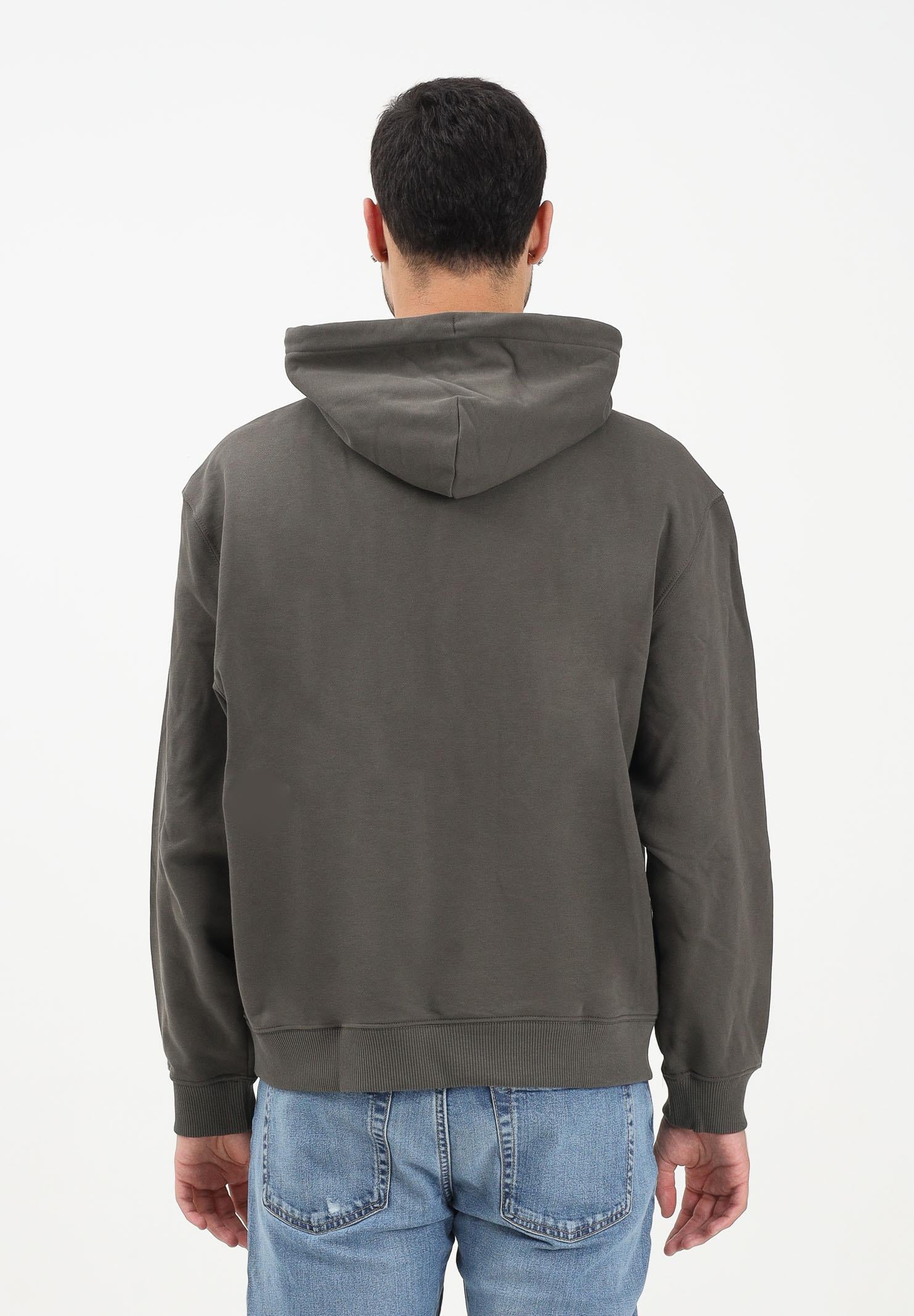 CALVIN KLEIN JEANS Felpa con cappuccio verde militare da uomo rifinita da ricamo logo LV04RC297GPAR  CALVIN KLEIN JEANS 