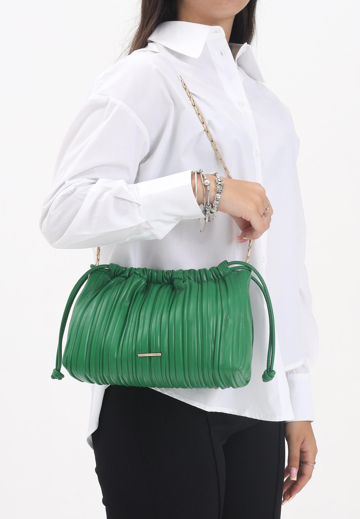 CALVIN KLEIN Borsa a spalla verde in ecopelle plissettata