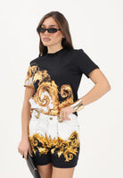 VERSACE JEANS COUTURE T-shirt a manica corta nera e bianca da donna con stampa Wave Couture 80HAH6P3JS542 GL1 VERSACE JEANS COUTURE 