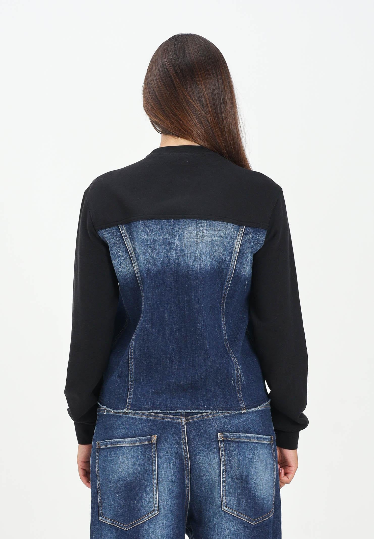 DSQUARED2 Felpa girocollo nera per donna, ragazzi e bambini con busto in denim DQ3007D0AEZ DQ01 DSQUARED2 