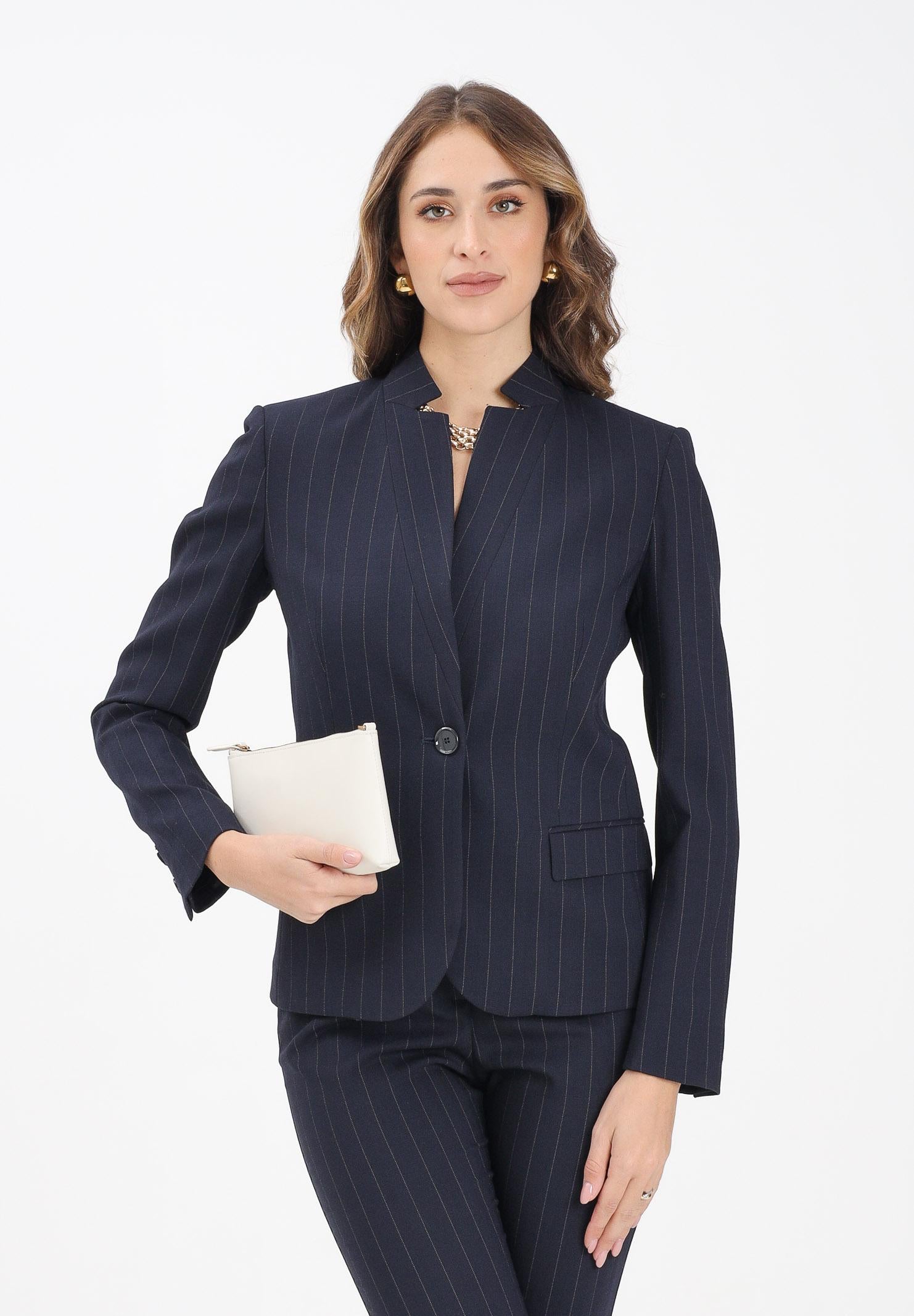 PINKO Giacca monopetto blu da donna con motivo gessato 105626A2QY EZ1 PINKO 