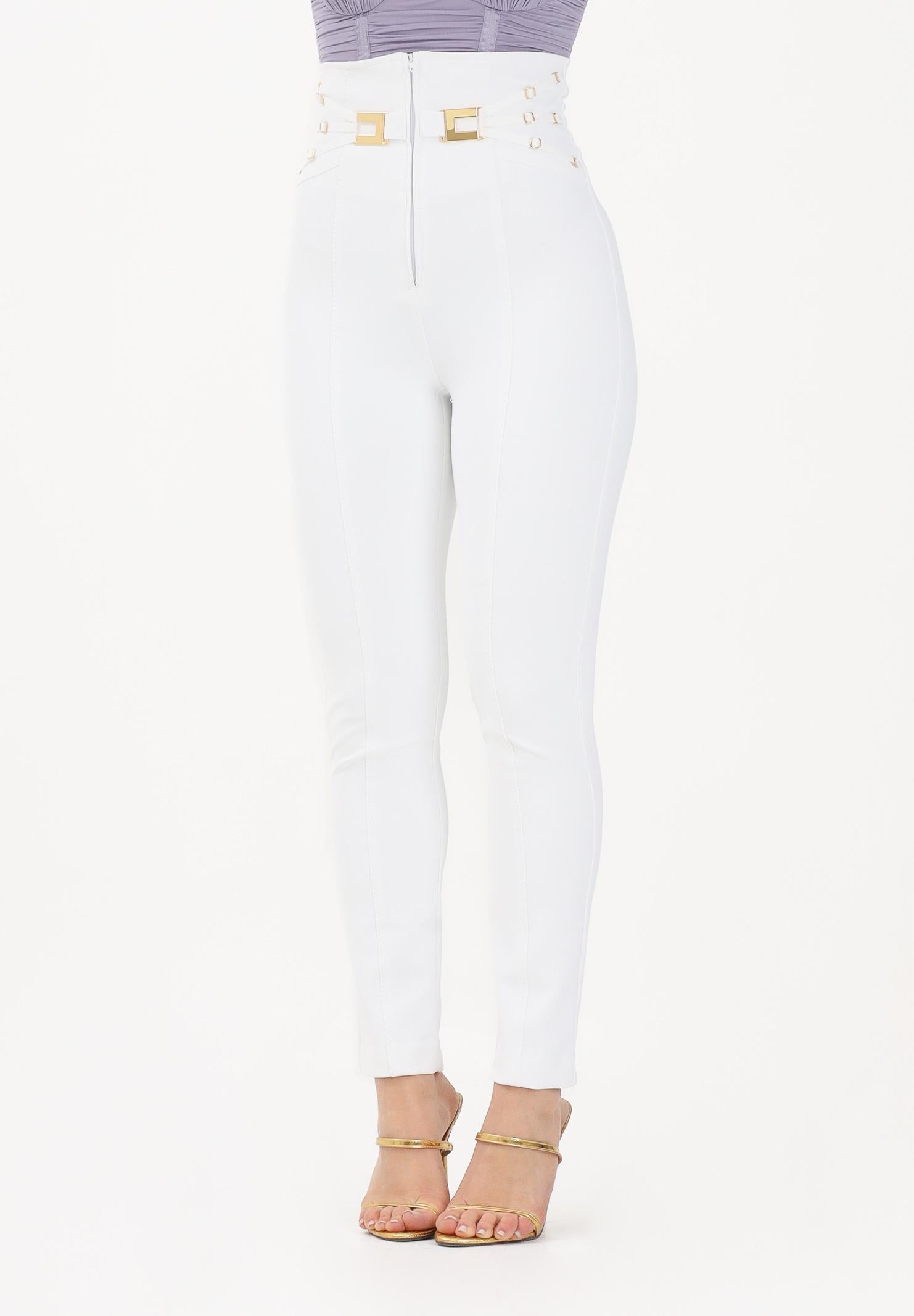 ELISABETTA FRANCHI Pantalone elegante avorio da donna con elastici PA15861E2 360 ELISABETTA FRANCHI 