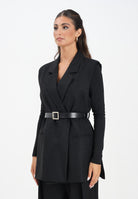 VICOLO Gilet nero da donna in tessuto gessato con leggera trama luminosa TF0130 FFNE VICOLO 