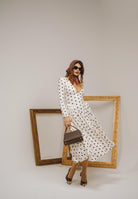 SANTAS Abito midi DOUCEUR avorio da donna con pois marroni PV2603 POMA SANTAS 