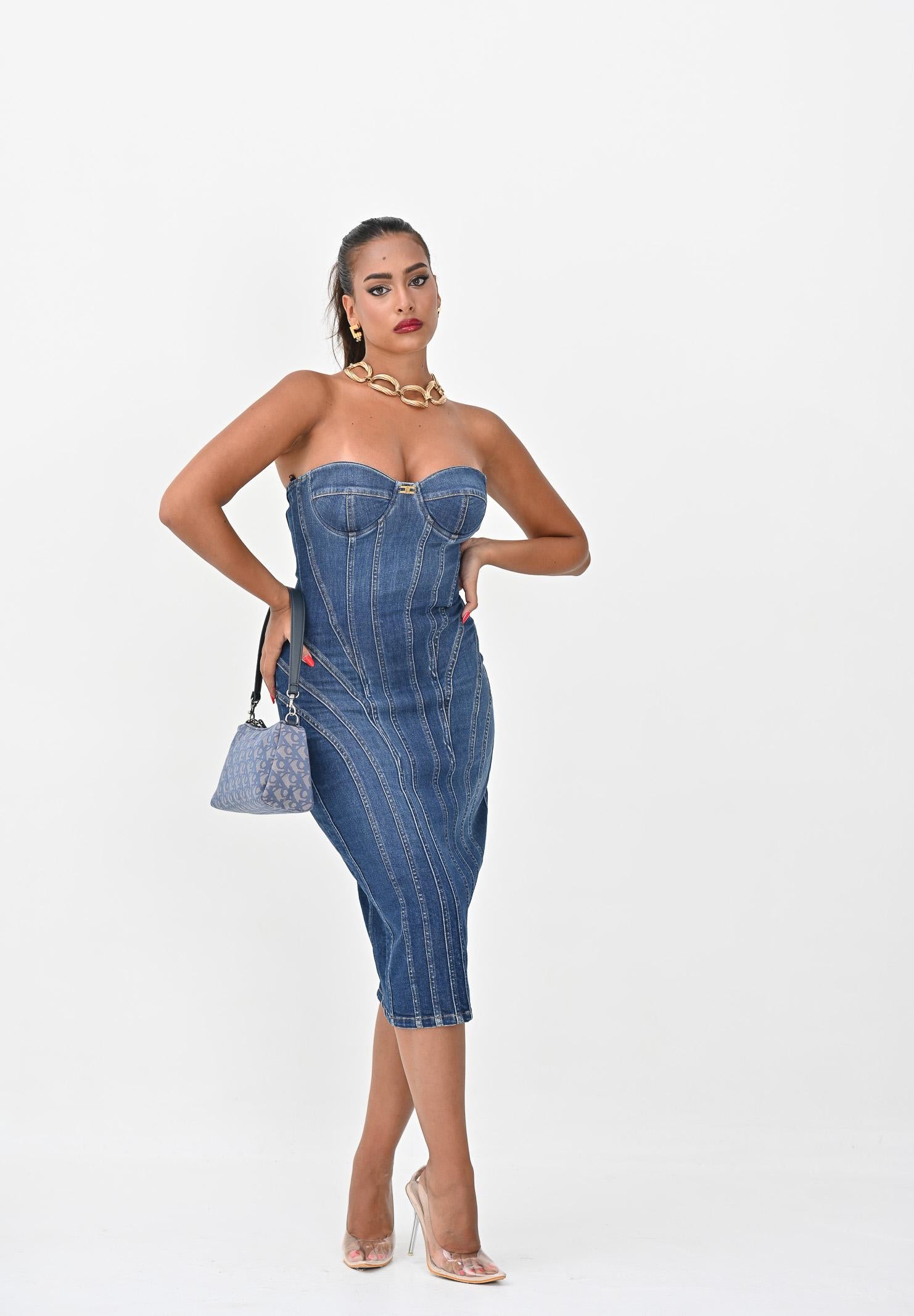 ELISABETTA FRANCHI Abito midi in denim da donna AJ44D56E2 104 ELISABETTA FRANCHI 