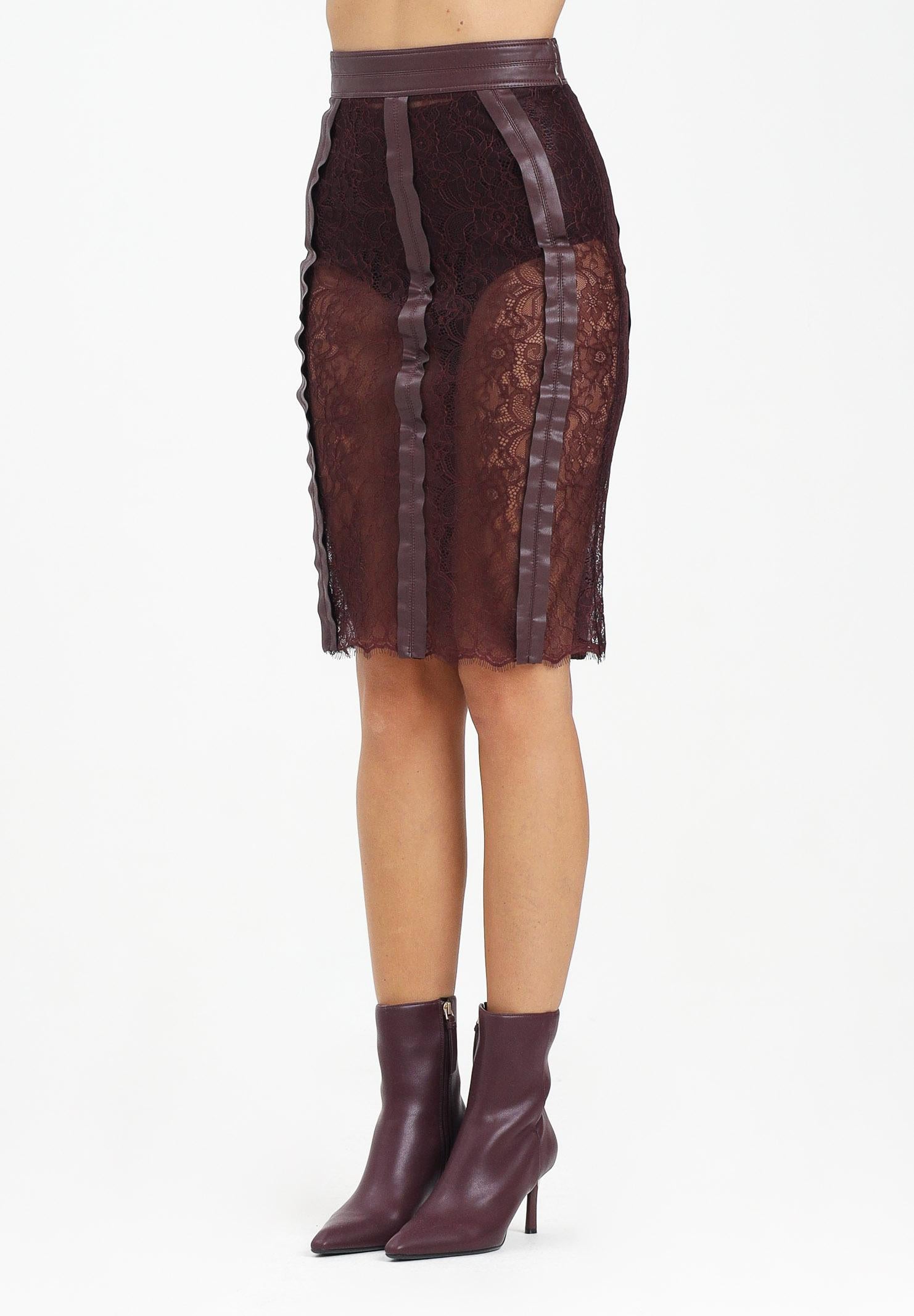 ELISABETTA FRANCHI Gonna midi in pizzo floreale bordeaux da donna GO14457E2 EA4 ELISABETTA FRANCHI 