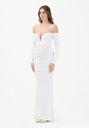 ELISABETTA FRANCHI Abito lungo avorio da donna con drappeggi ABR1061E2 360 ELISABETTA FRANCHI 