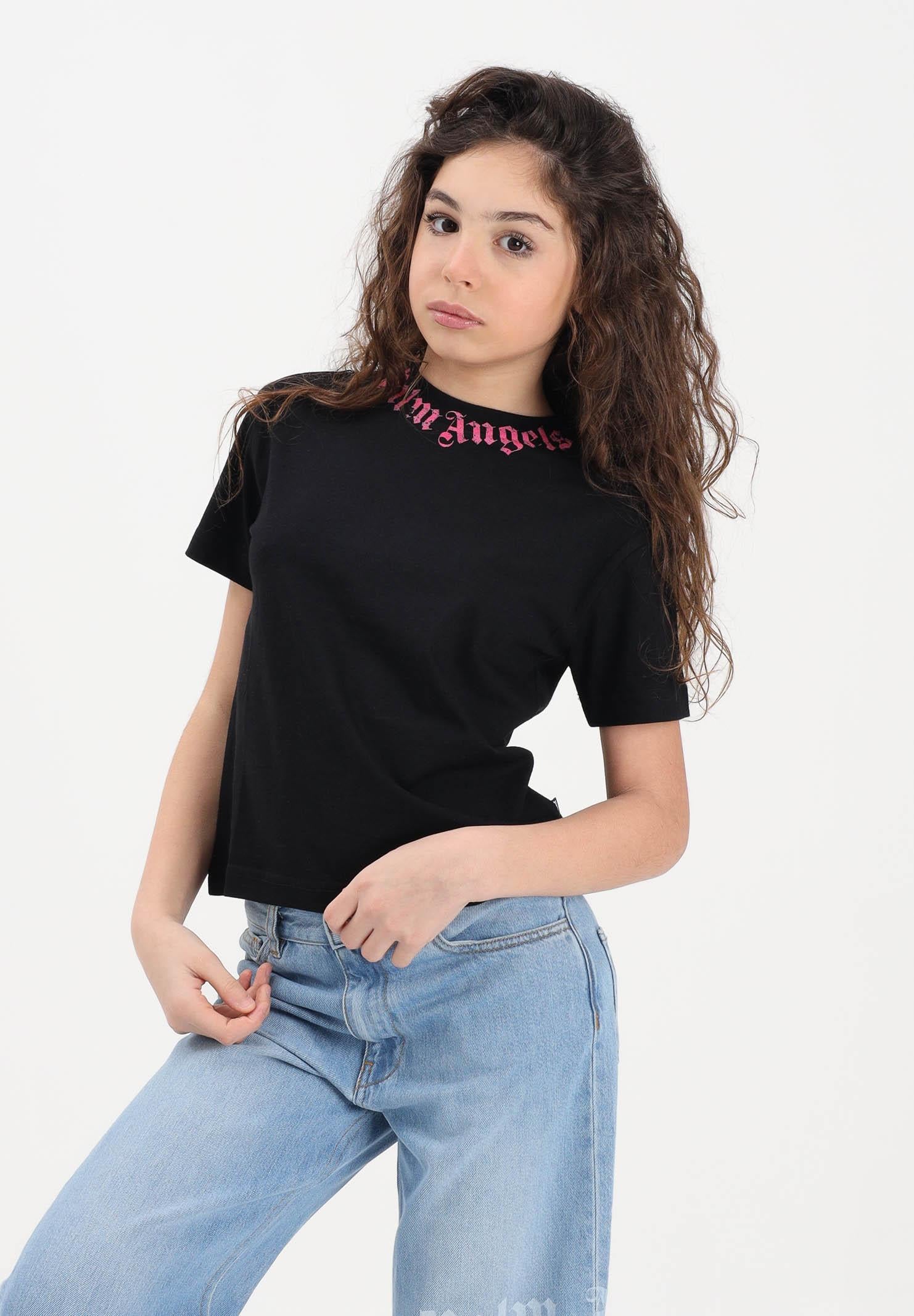PALM ANGELS T-shirt a manica corta nera per donna, ragazze e bambine con logo PGAA002S26JER005 110 PALM ANGELS 