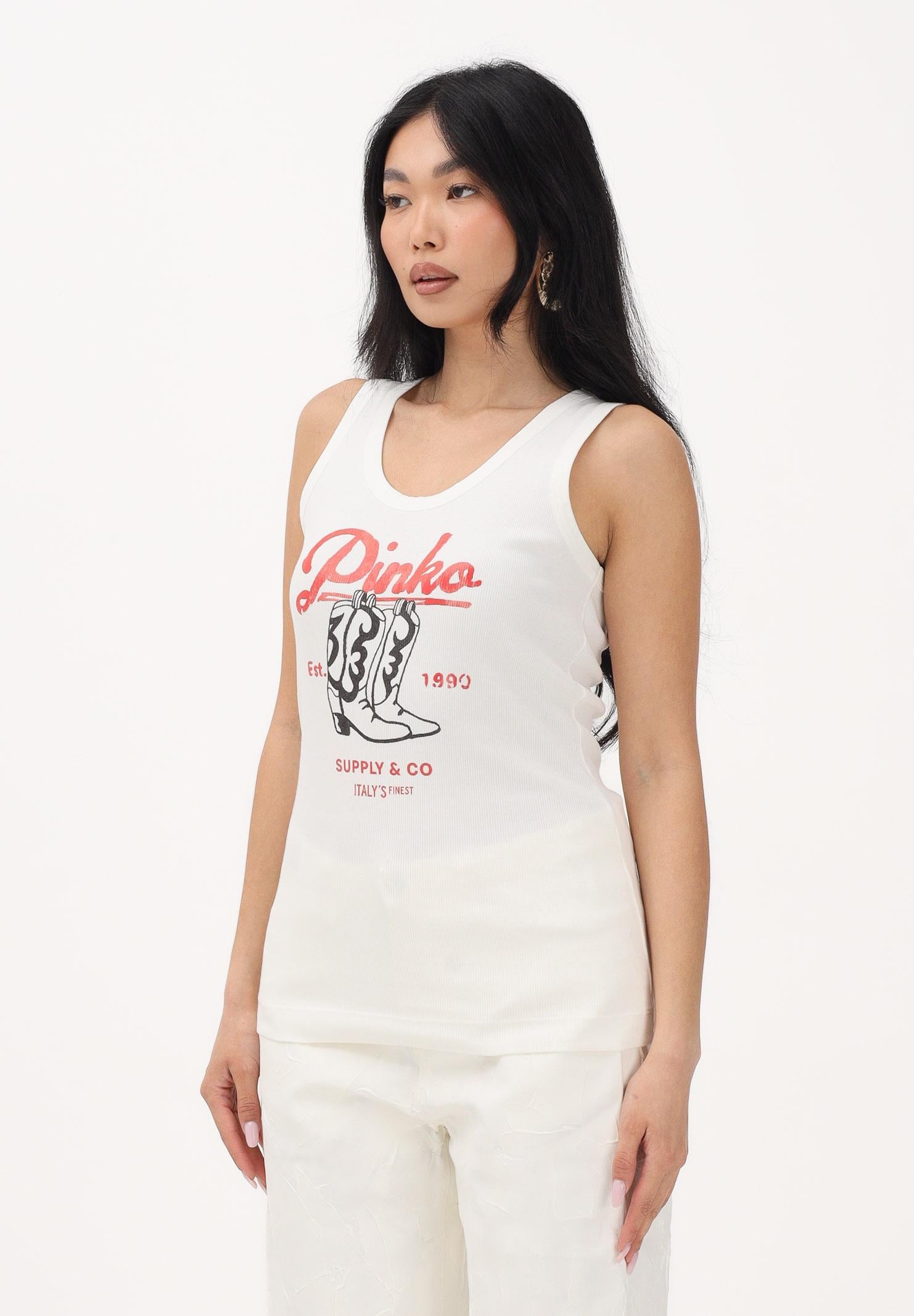 PINKO Canotta bianca da donna con stampa vintage 106901A3BX Z05 PINKO 