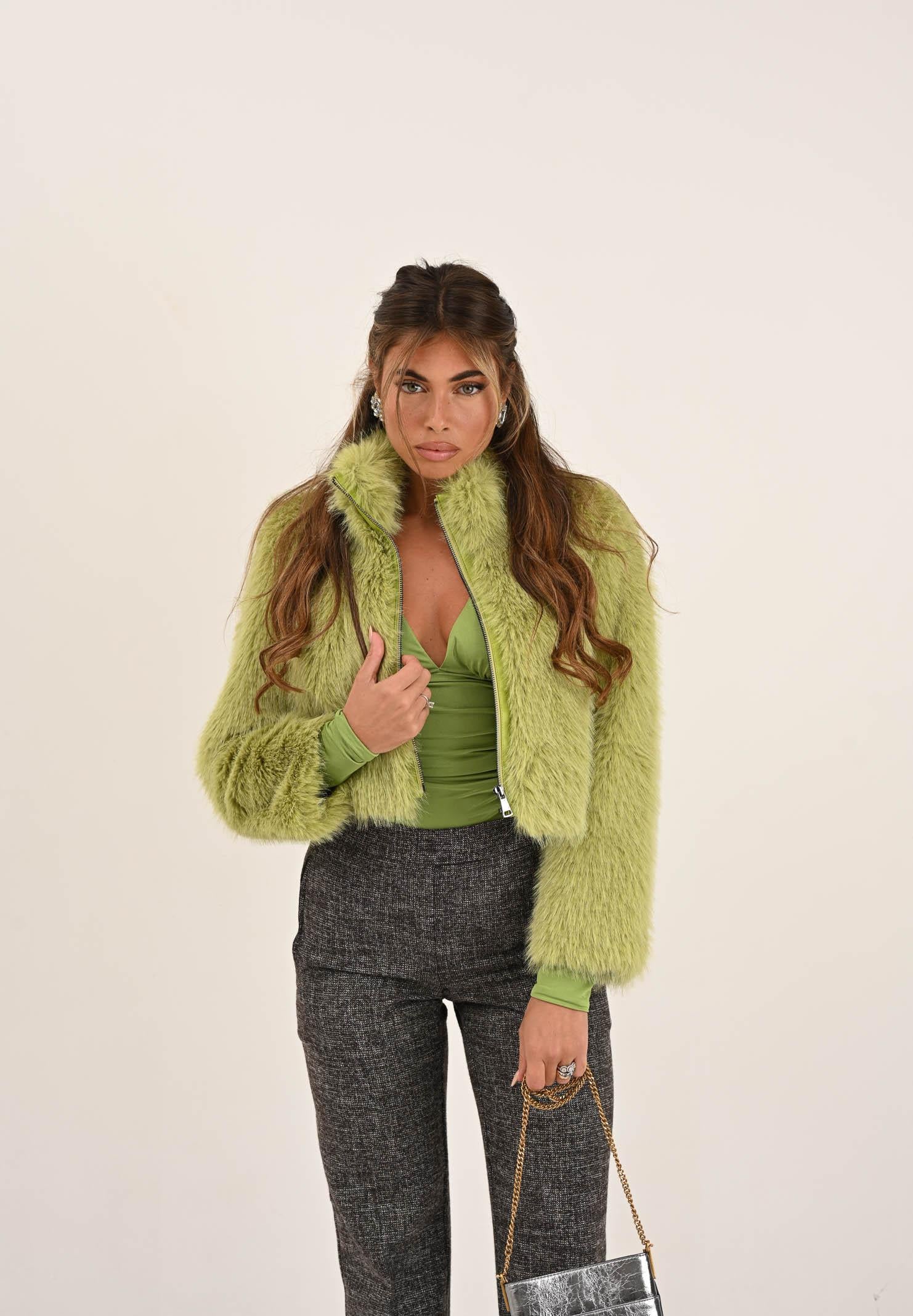 MEHRAN Pelliccia verde da donna con zip 25201GRE GRE MEHRAN 