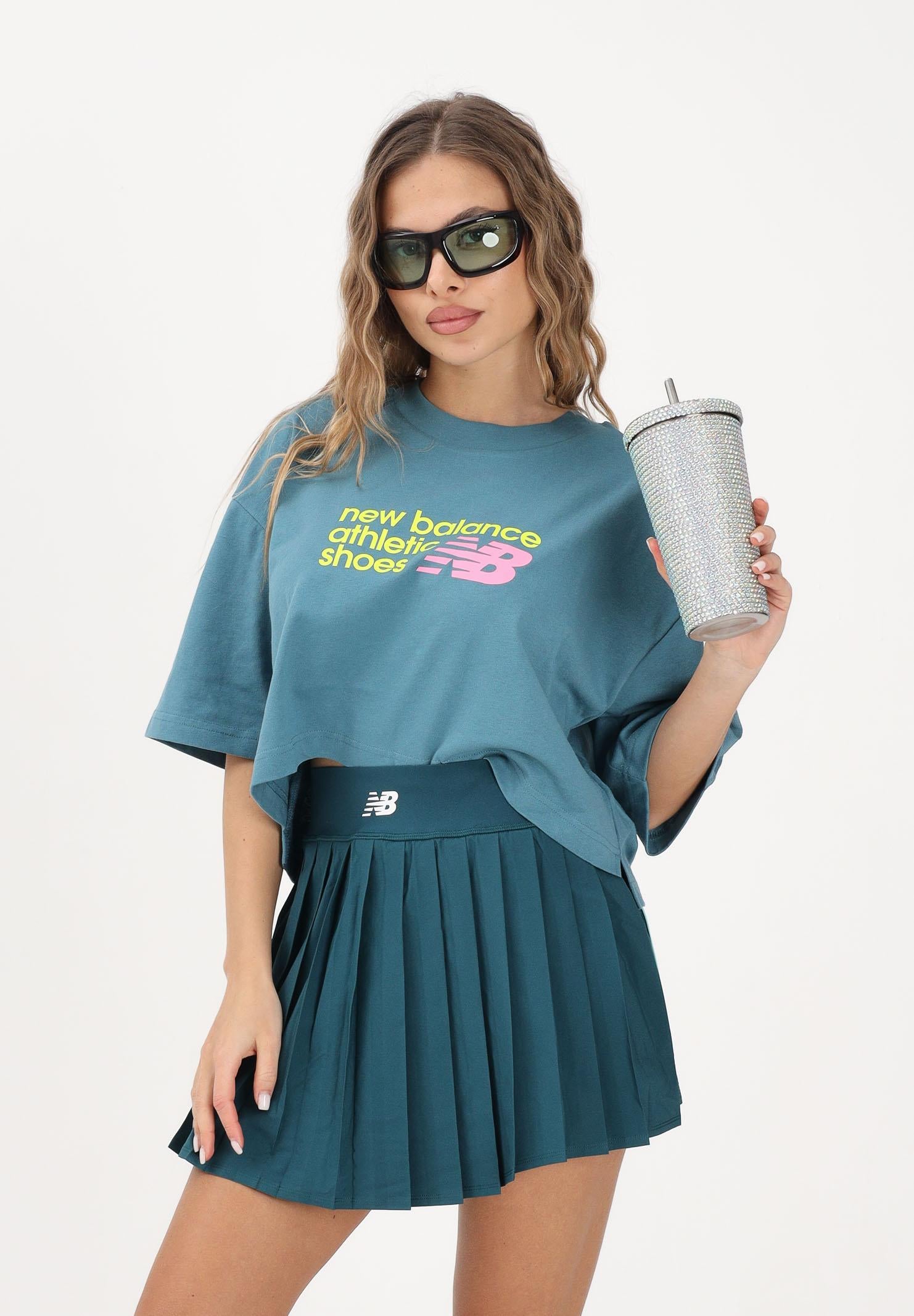 NEW BALANCE T-shirt a manica corta Athletics Premium Chest Logo verde acqua da donna WT51908AAZ . NEW BALANCE 