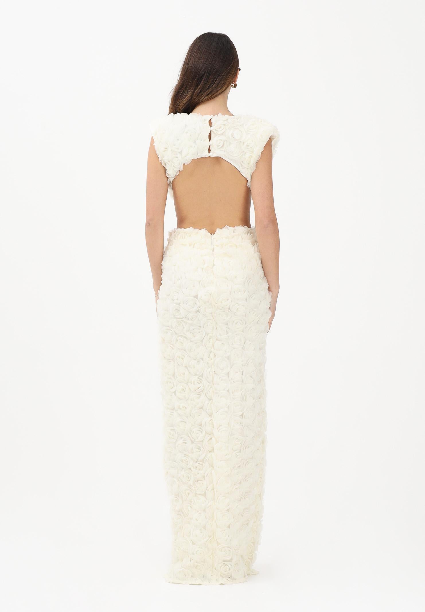 SHIT Abito lungo crema da donna con motivo di rosette in rilievo 3D SH26026 CR SHIT 