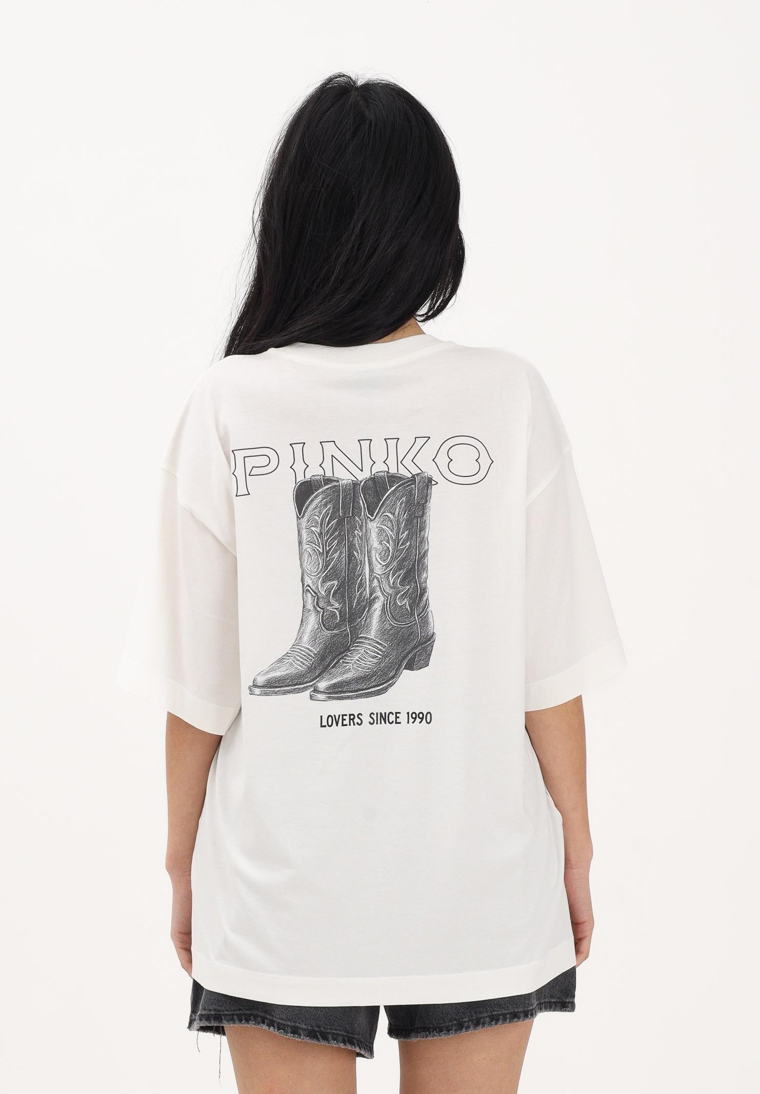 PINKO T-shirt a manica corta bianca da donna con maxi stampa sul retro 106872A3B3 Z05 PINKO 