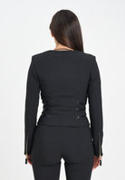 ELISABETTA FRANCHI Giacca nera da donna in doppio crêpe con dettagli zip<BR/> GI17356E2 110 ELISABETTA FRANCHI 