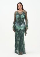 PINKO Abito lungo verde da donna con paillettes e piume 105579A2SY AS0 PINKO 