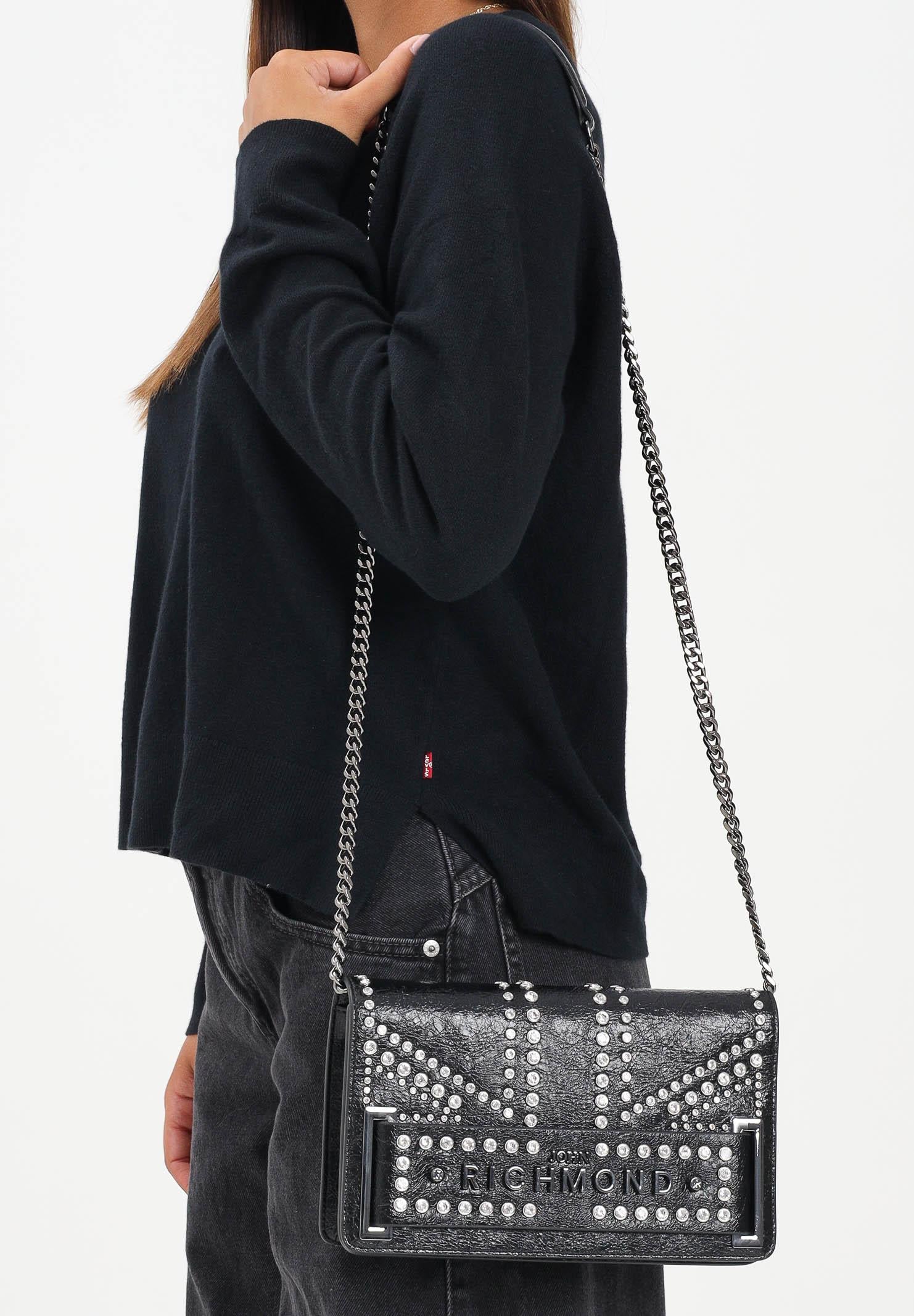 RICHMOND Borsa a tracolla nera da donna con borchie e logo RWA25234BO BL RICHMOND 
