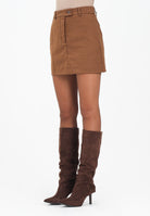 VICOLO Gonna corta cammello da donna con motivo gessato e strass TF0111 FFCU VICOLO 