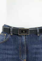 ELISABETTA FRANCHI Cintura nera da donna con placca logo<BR/> CT78S56E2 110 ELISABETTA FRANCHI 