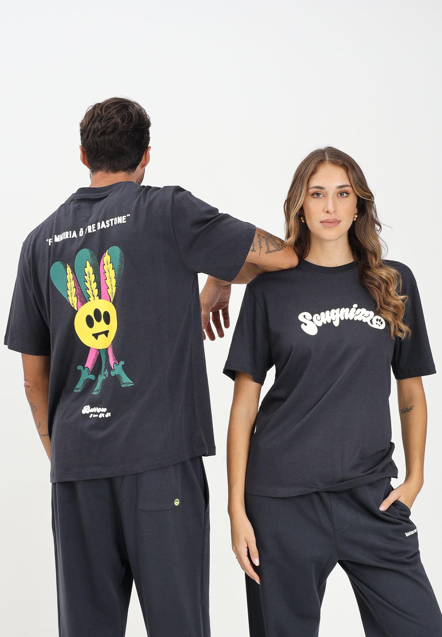 BARROW T-shirt a manica corta grigia per uomo e donna con stampa ironica F5BWUATH078 251 BARROW 