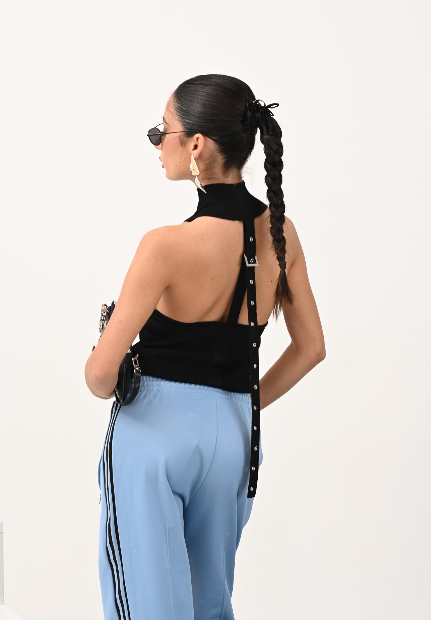 PATRIZIA PEPE Top smanicato in maglia nera da donna 8K0310K274 K103 PATRIZIA PEPE 