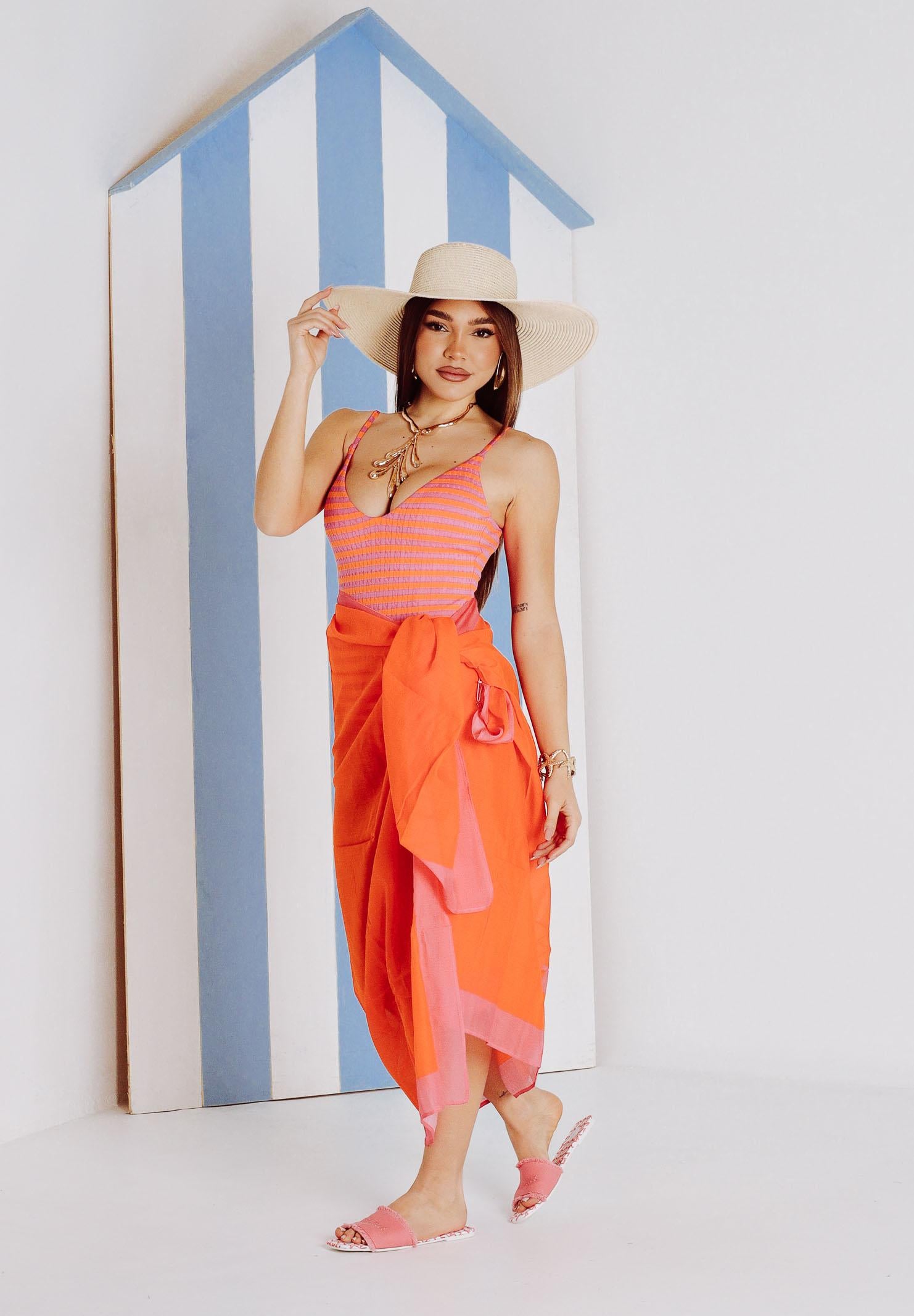 RALPH LAUREN Pareo arancione e fucsia da donna con stampa 21603385 OR RALPH LAUREN 