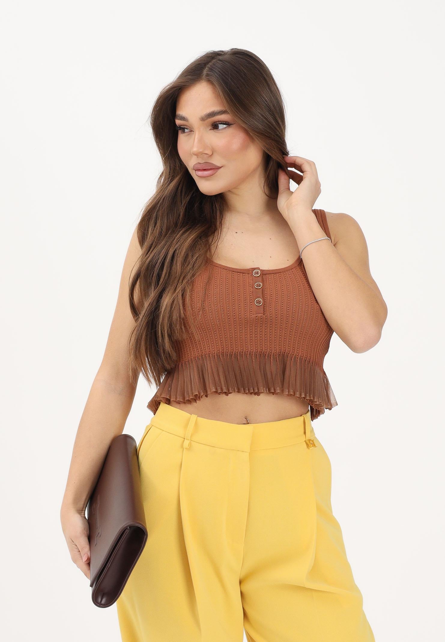 ELISABETTA FRANCHI Canotta cuoio da donna in maglia à jour TK74B61E2 600 ELISABETTA FRANCHI 