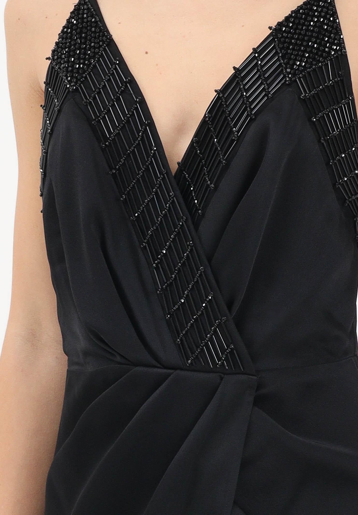 chinese dress ladies ELISABETTA FRANCHI Women's long black dress with beaded embroidery