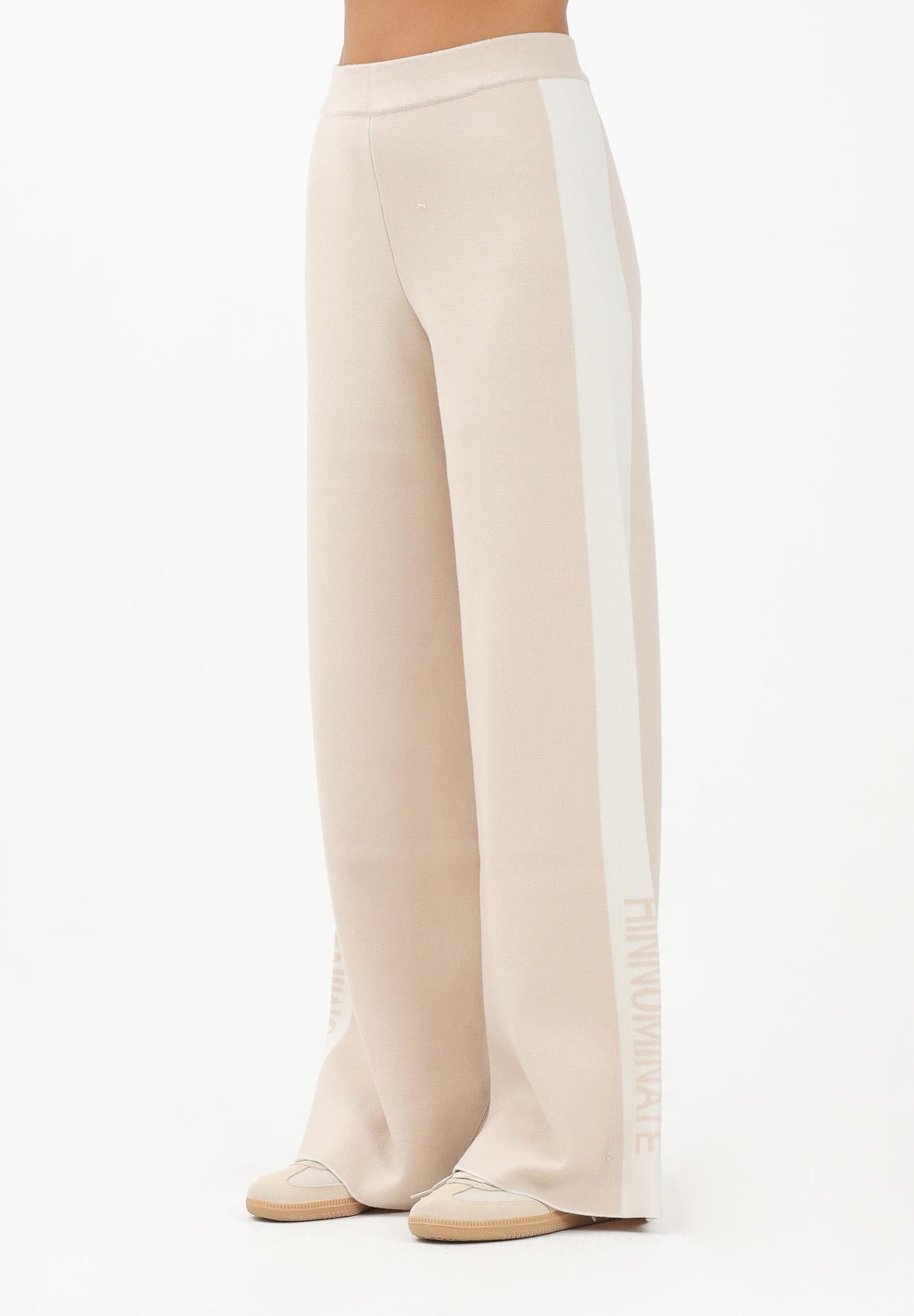 HINNOMINATE Pantalone in maglia beige da donna con banda laterale logata HMABW02131 BE11 HINNOMINATE 