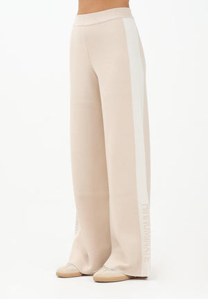 HINNOMINATE Pantalone in maglia beige da donna con banda laterale logata HMABW02131 BE11 HINNOMINATE 