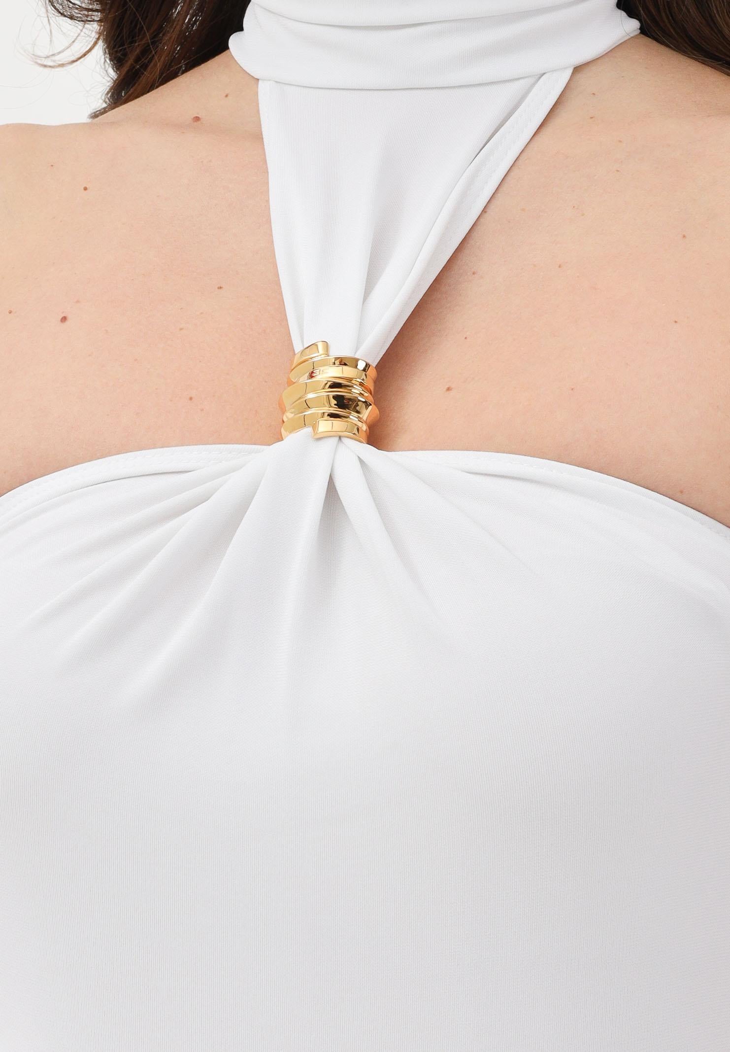 ELISABETTA FRANCHI Body smanicato avorio da donna con dettaglio gioiello BO01761E2 360 ELISABETTA FRANCHI 