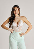 PATRIZIA PEPE Body in tulle e pizzo stretch bianco da donna 2I0143A602 W146 PATRIZIA PEPE 