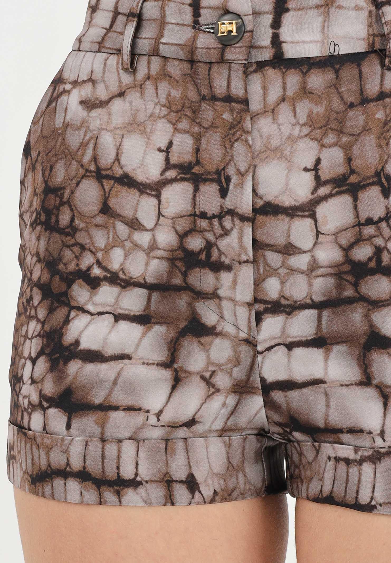 ELISABETTA FRANCHI Shorts cacao da donna con stampa alligatore<BR/> SH00361E2 644 ELISABETTA FRANCHI 