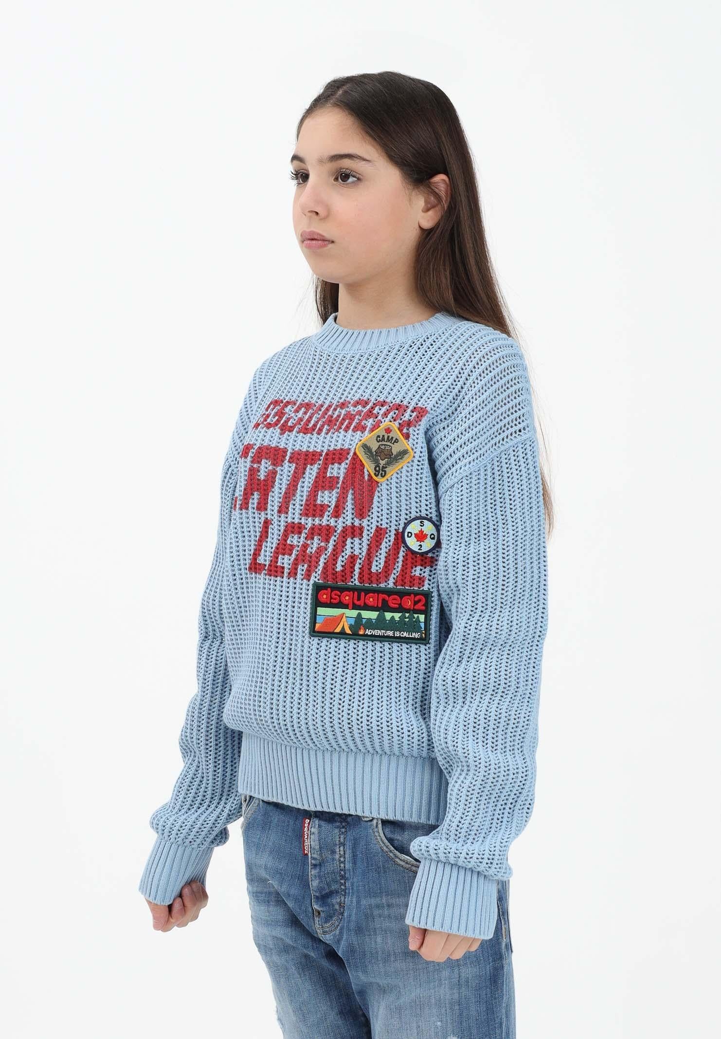 DSQUARED2 Maglioncino girocollo celeste per donna, bambino e bambina con maxi logo e patch DQ3243D0AGR DQ814 DSQUARED2 