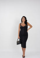 ELISABETTA FRANCHI Abito midi nero da donna con tulle<BR/> AB80256E2 110 ELISABETTA FRANCHI 