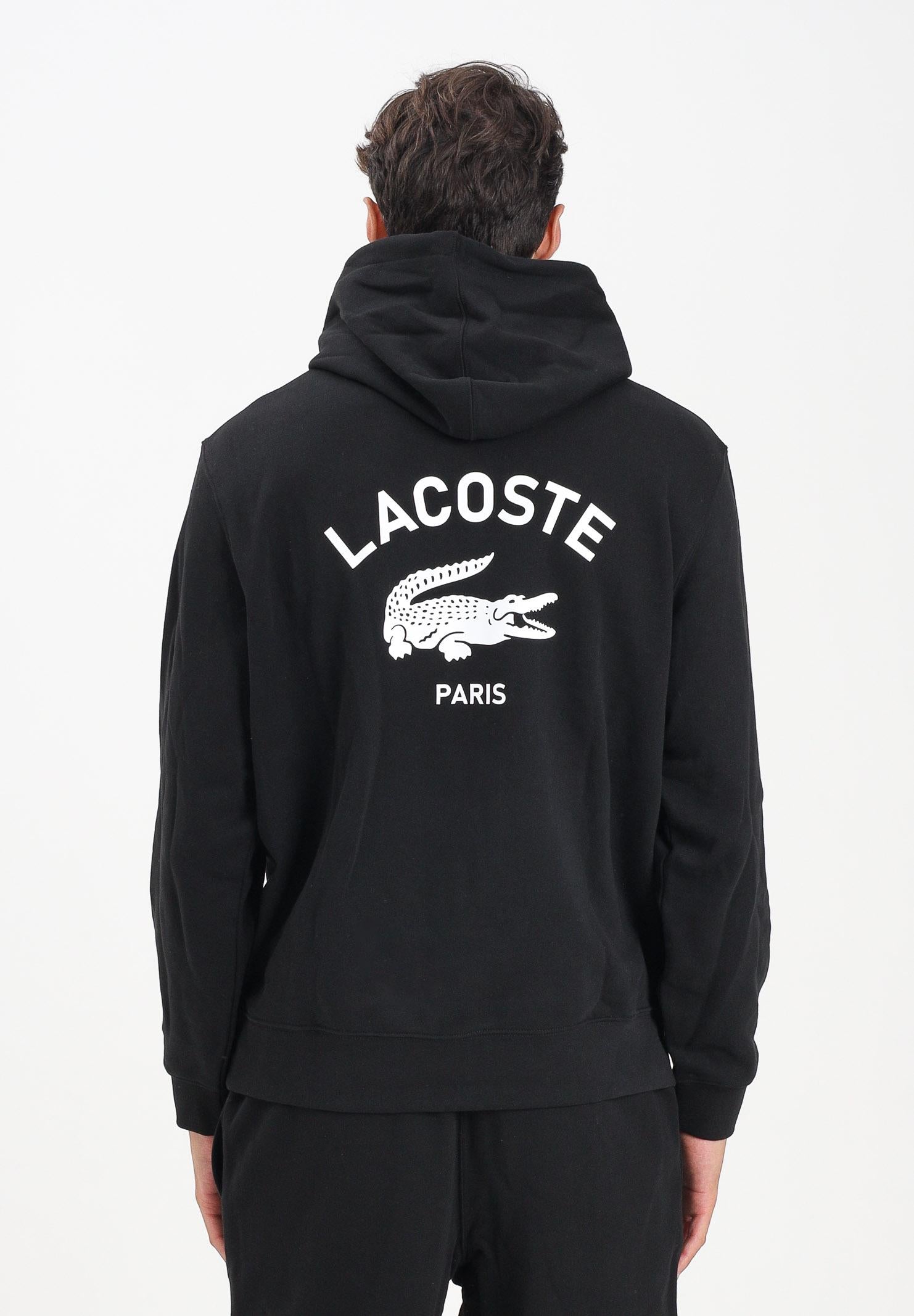 LACOSTE Felpa con cappuccio nera per uomo e donna con stampa SH2740 031 LACOSTE 