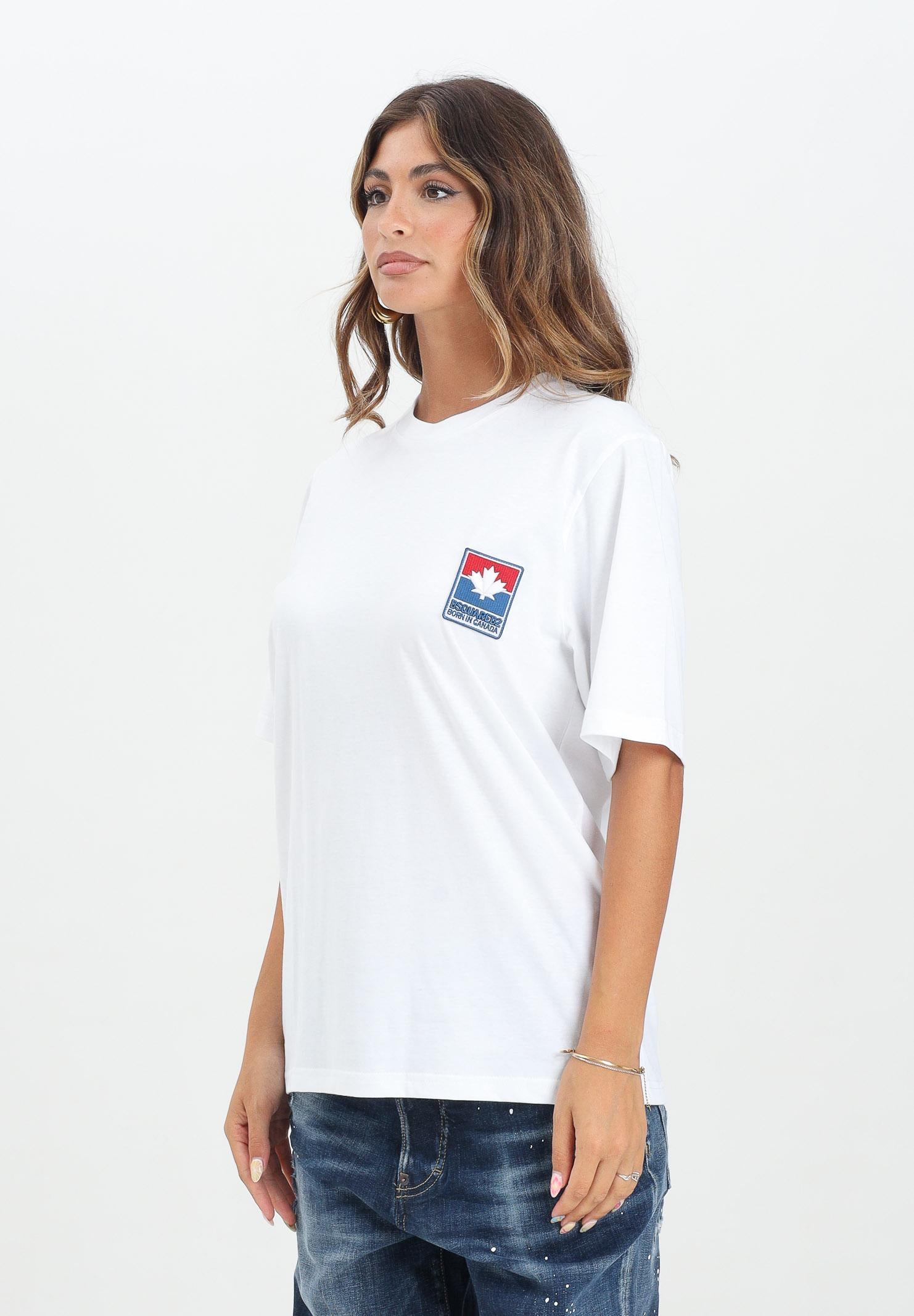 DSQUARED2 T-shirt a manica corta bianca per donna, ragazzi e bambini con logo patch DQ2992D0ACD DQ100 DSQUARED2 