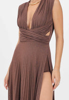 ELISABETTA FRANCHI Abito lungo color caffè da donna in jersey lurex ABR1556E2 EA3 ELISABETTA FRANCHI 