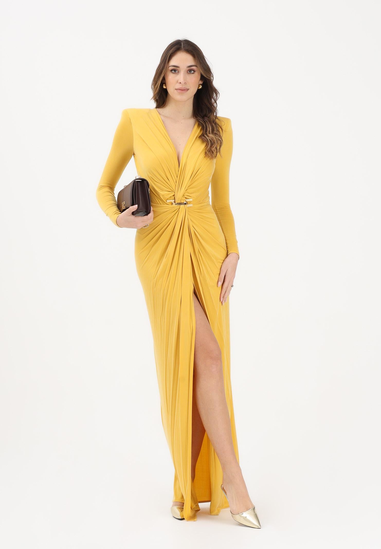 ELISABETTA FRANCHI Abito lungo giallo da donna con logo gioiello<BR/> ABR2961E2 EV4 ELISABETTA FRANCHI 