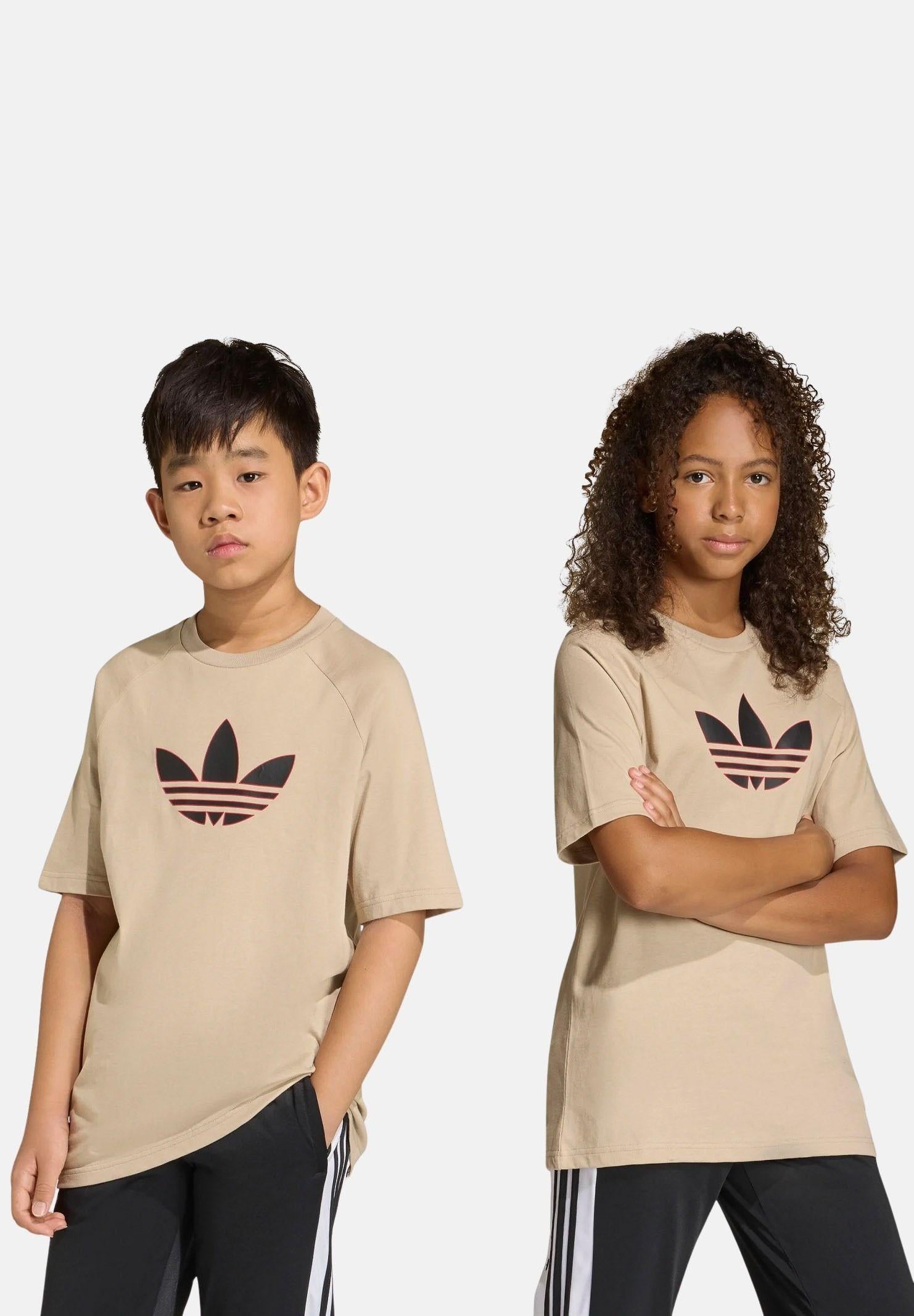 ADIDAS ORIGINALS T-shirt a manica corta Trefoil Loose beige per bambino e bambina KE2874 . ADIDAS ORIGINALS 