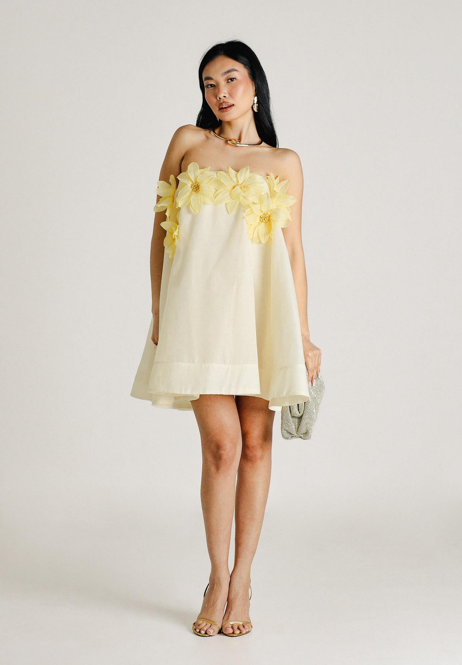 ODI ODI Abito corto giallo da donna con applicazioni floreali BORDIGHERA110S6 D9 ODI ODI 