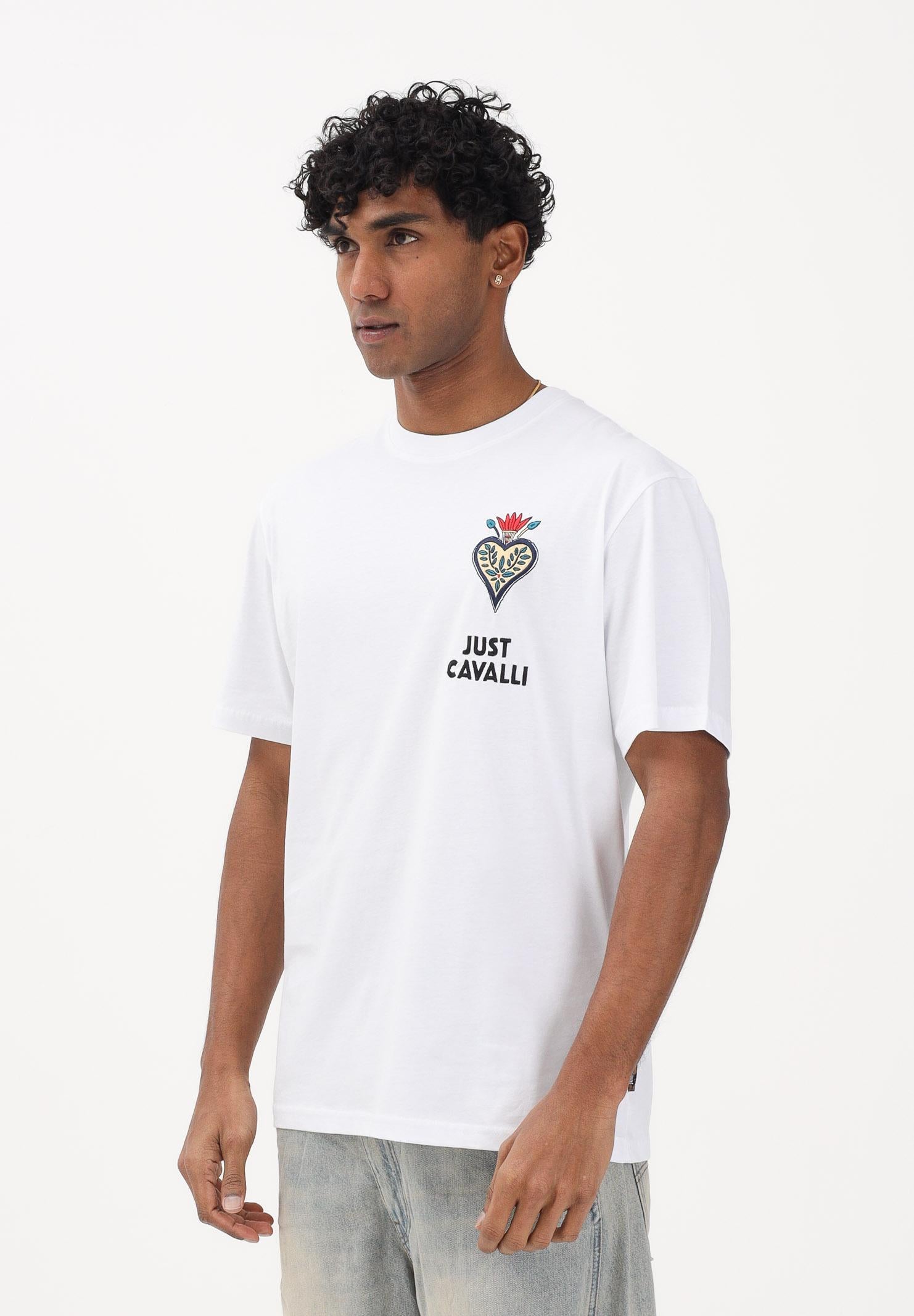 JUST CAVALLI T-shirt a manica corta bianca da uomo con ricamo 80OAHE24CJ110 003 JUST CAVALLI 