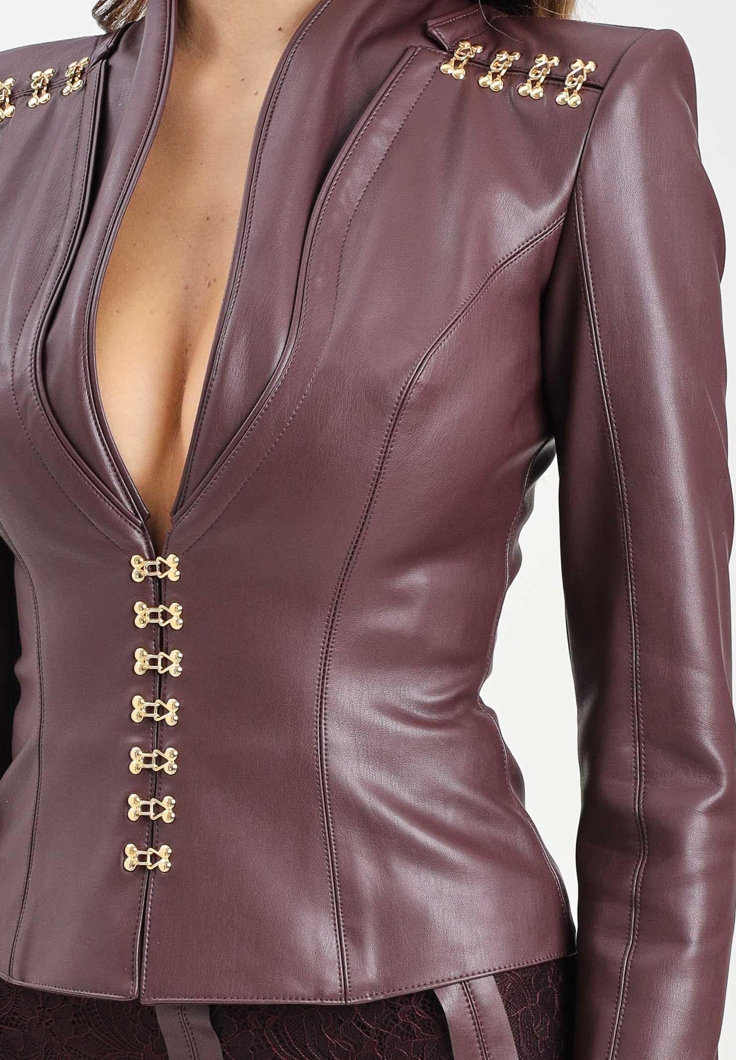 ELISABETTA FRANCHI Giacca bordeaux da donna con ganci gioiello GI18757E2 EA4 ELISABETTA FRANCHI 