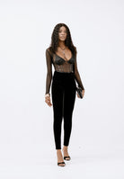 ELISABETTA FRANCHI Tuta nera da donna in tulle e velluto con dettagli in vinile TU06057E2 110 ELISABETTA FRANCHI 