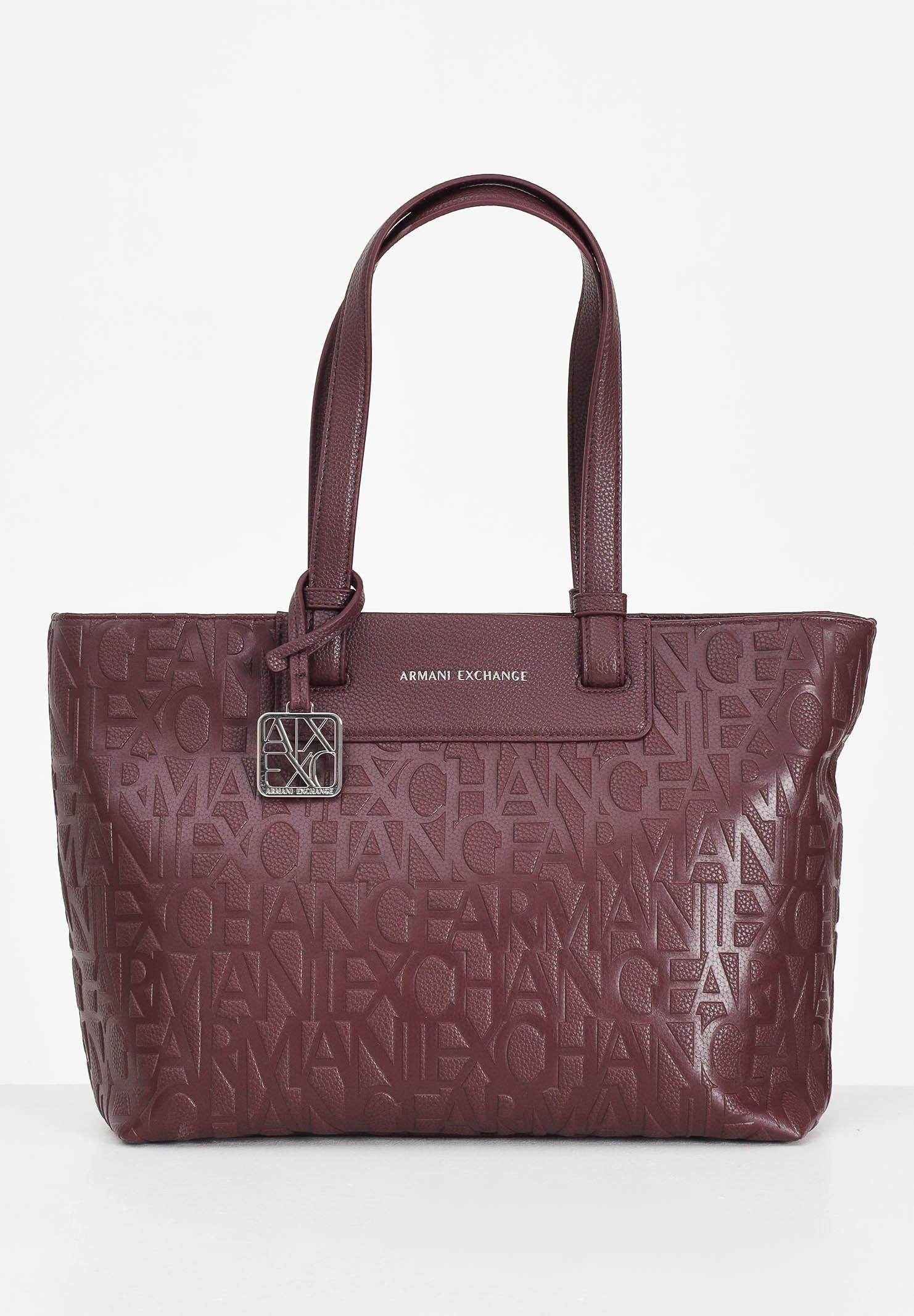 ARMANI EXCHANGE Shopper a spalla bordeaux da donna con logo all-over XW001481AF15774 UA343 ARMANI EXCHANGE 