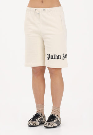 PALM ANGELS Shorts sportivo panna per donna, ragazzi e bambini con logo PBCI006S26FLE001 002 PALM ANGELS 