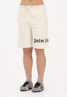 PALM ANGELS Shorts sportivo panna per donna, ragazzi e bambini con logo PBCI006S26FLE001 002 PALM ANGELS 