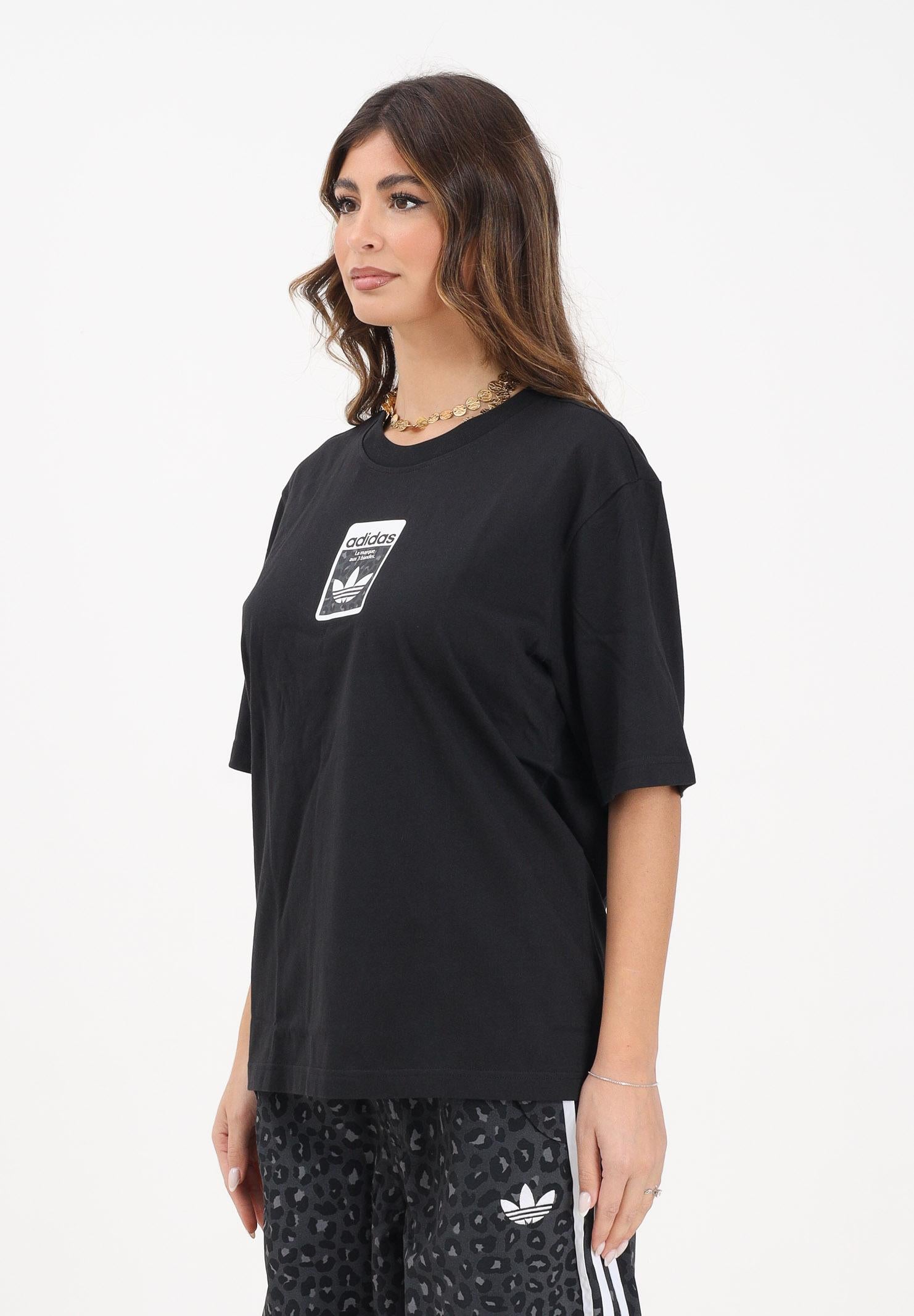ADIDAS ORIGINALS T-shirt a manica corta Leo Oversize nera da donna JV7569  ADIDAS ORIGINALS 