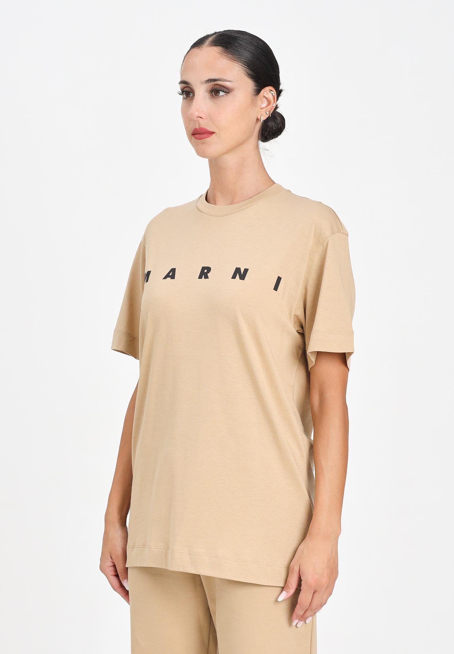 MARNI T-shirt a manica corta beige per donna, ragazzi e bambini con logo istituzionale M002MVM00RF 0M715 MARNI 