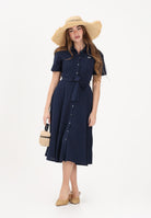 LACOSTE Abito midi blu da donna in mini piqué EF9621 166 LACOSTE 