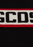 GCDS sciarpa nera per uomo o donna con banda centrale e logo a contrasto B2CU5901K19 99 GCDS 
